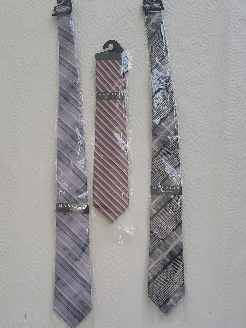 Marquise Pink and Gray Striped Men’s Tie Set